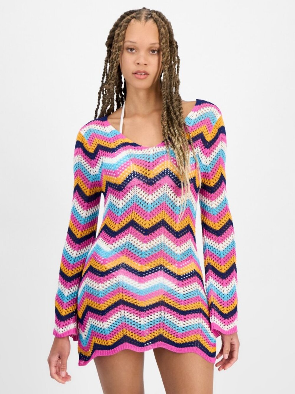 Miken  Juniors' Chevron Dress Swim Cover-up, Multi, Woven  Size Large  NWT